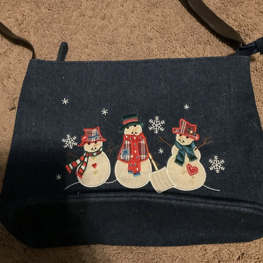 Kim Roger's Christmas Hobo Purse Embroidered Snowmen